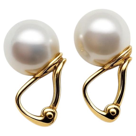 14kt Gelbgold 12,6 mm Perlen-Ohrringe, Clip-On, Medium Grau-Weiß, 8,5 gr, fein