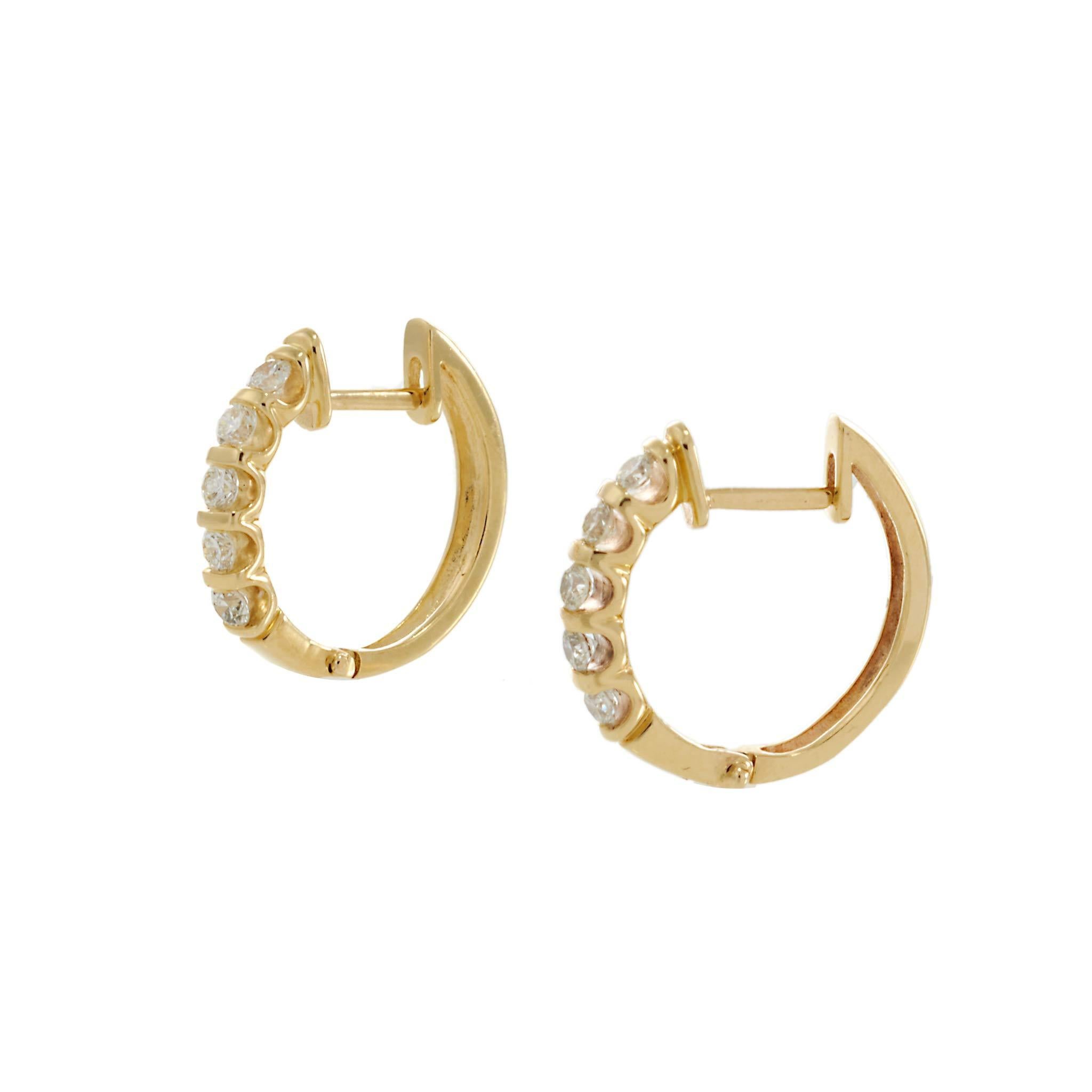 Round Cut 14KT Yellow Gold 15mm Round Diamond Huggie Earrings For Sale
