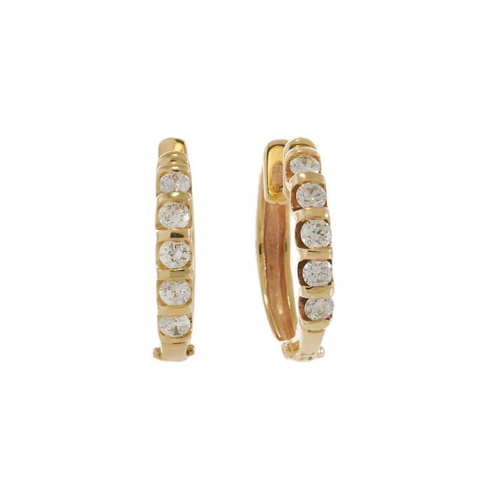 14KT Yellow Gold 15mm Round Diamond Huggie Earrings In New Condition For Sale In New York, NY
