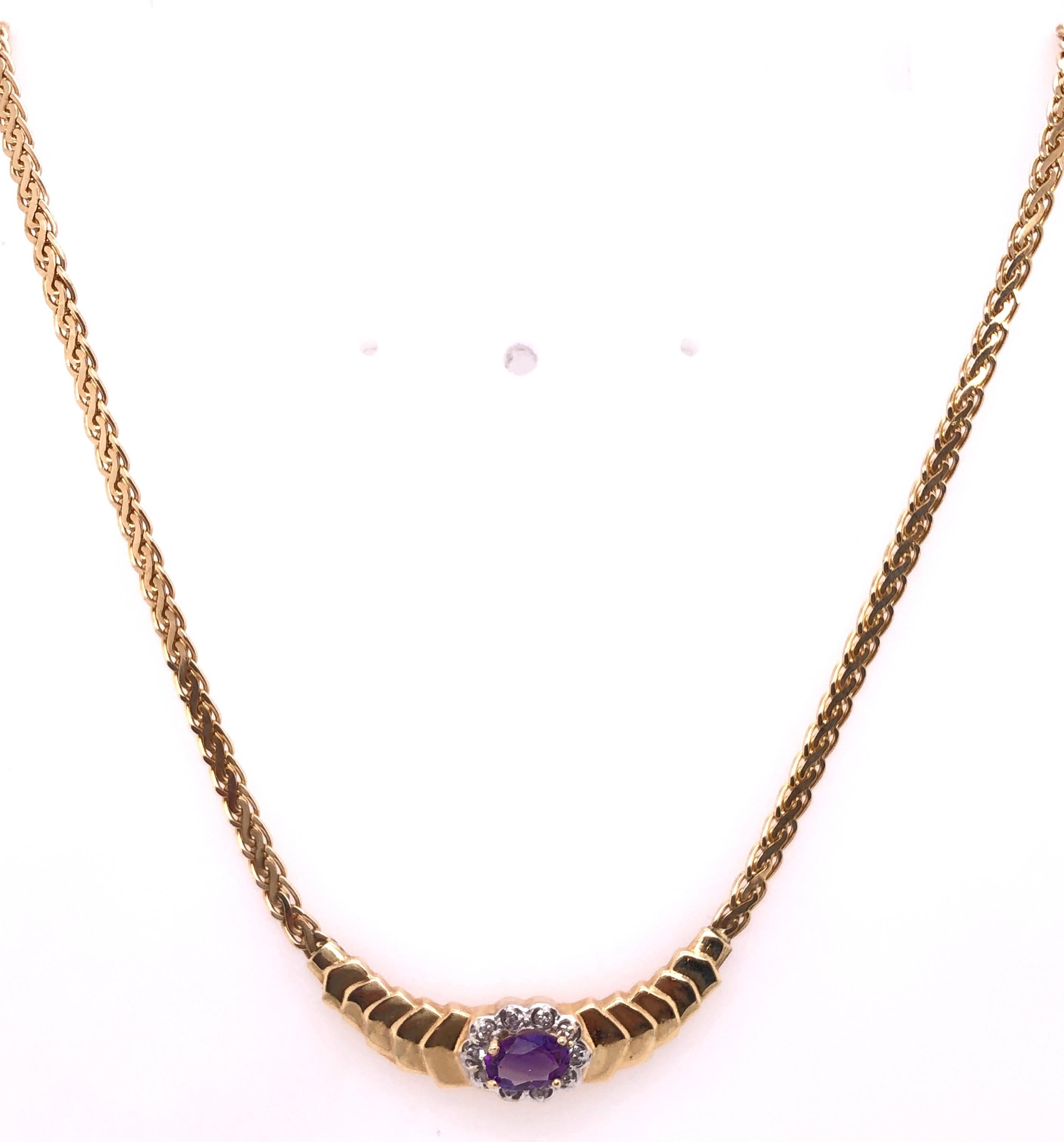 14Kt Yellow Gold 17 inches Cable Necklace 0.10 Total Diamond Weight
8.92 grams total weight 
