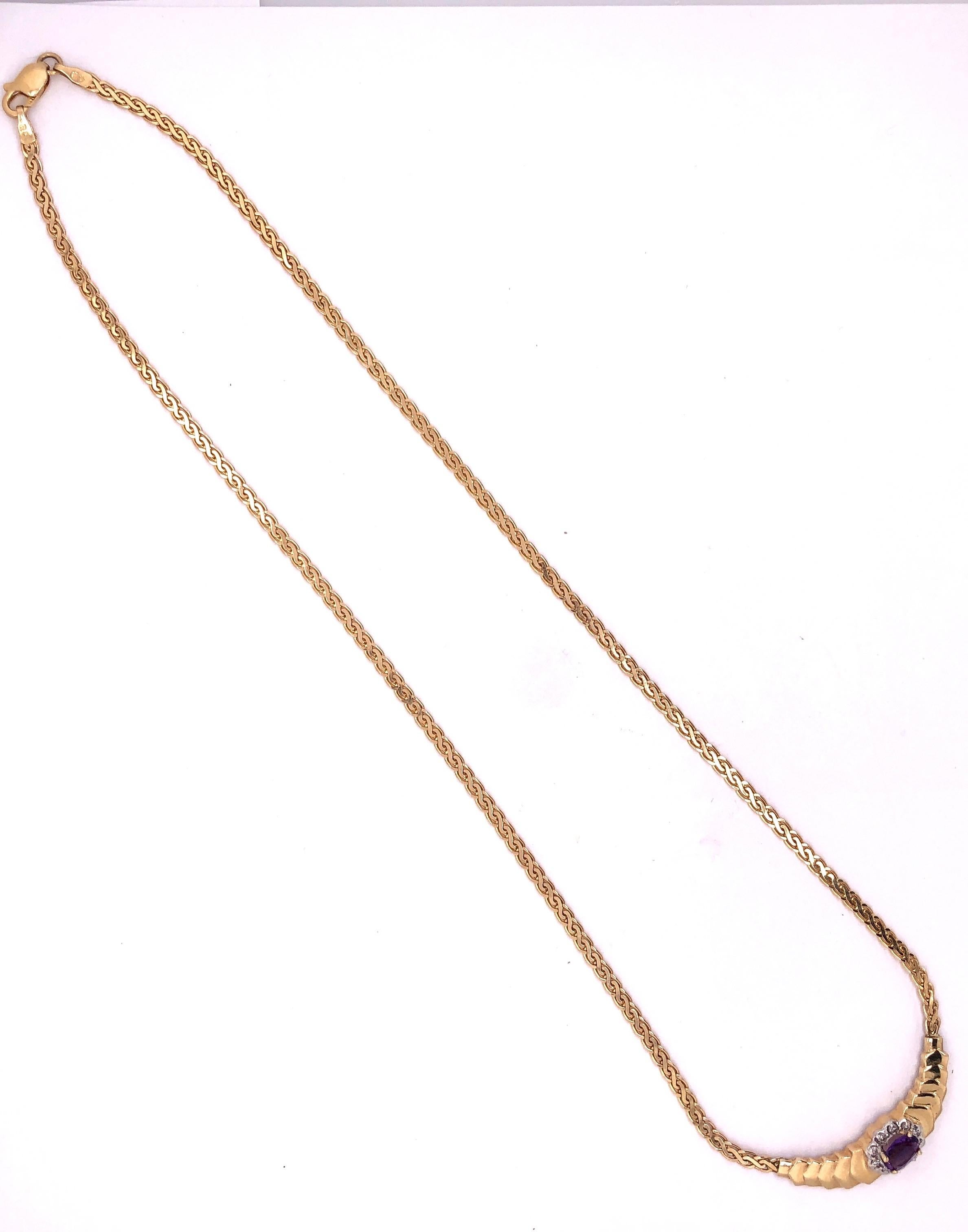 14 Karat Yellow Gold Cable Necklace 0.10 Total Diamond Weight For Sale 3