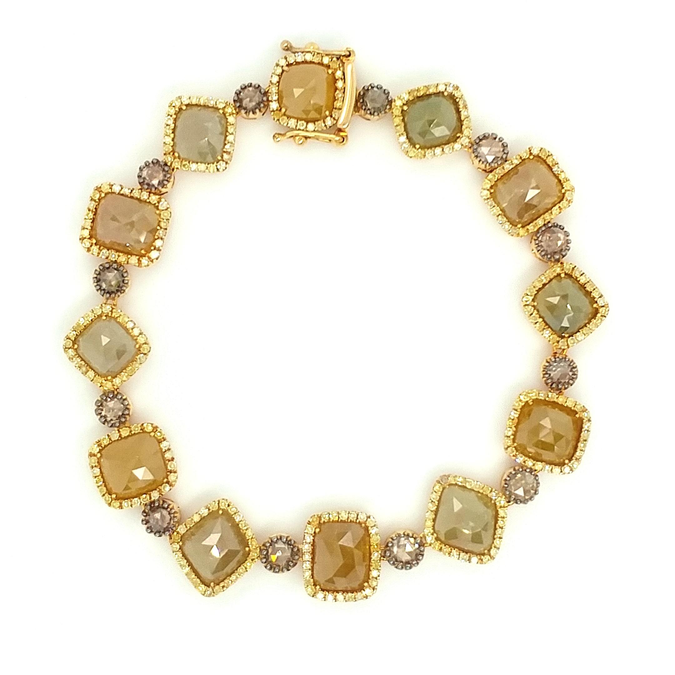 Artisan 14Kt Yellow Gold 18.06ct Diamond Link Bracelet For Sale