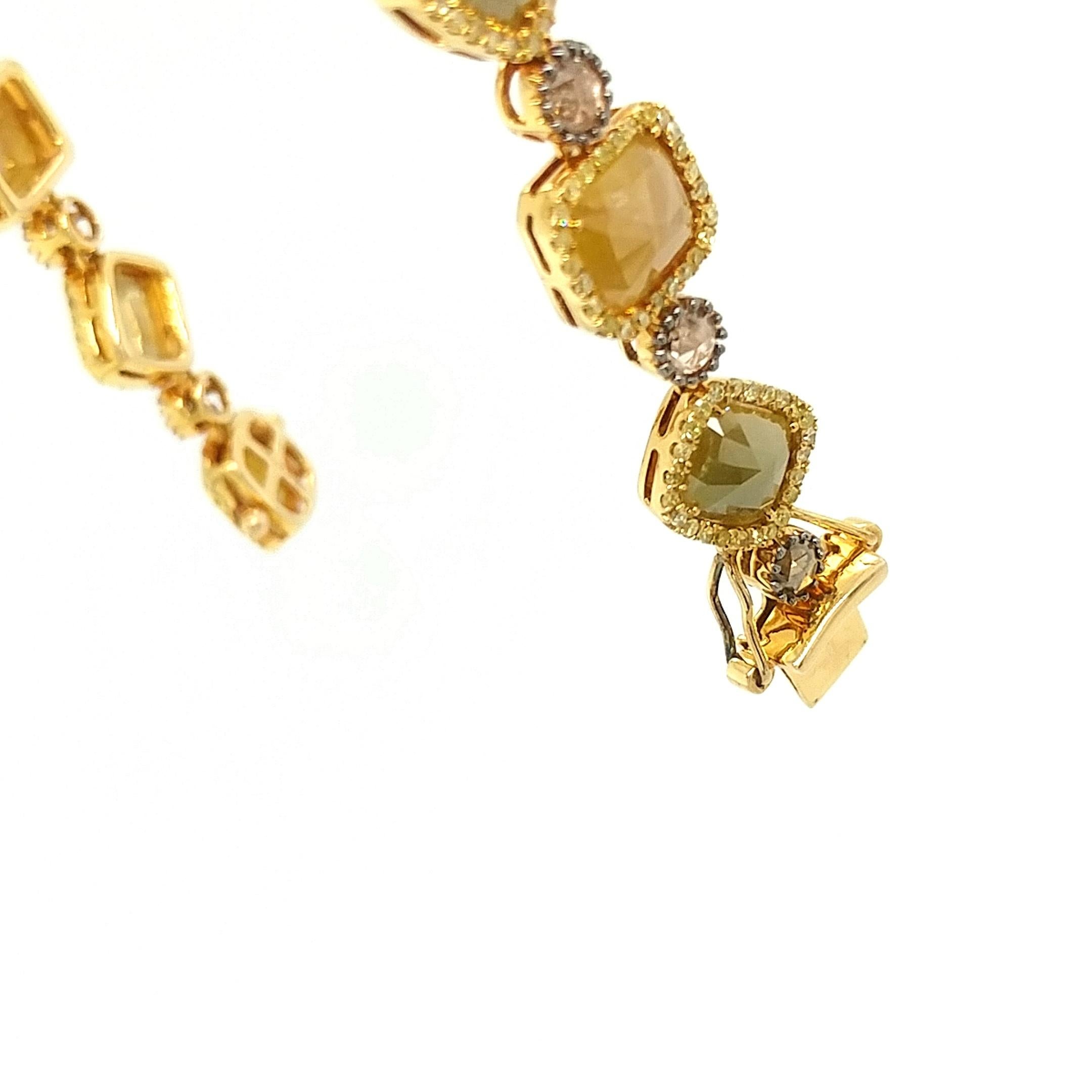 Rose Cut 14Kt Yellow Gold 18.06ct Diamond Link Bracelet For Sale