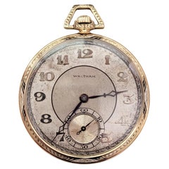 Used 14kt Yellow Gold  1923 Waltham Pocket Watch 44mm Case Serviced Warranty Working 