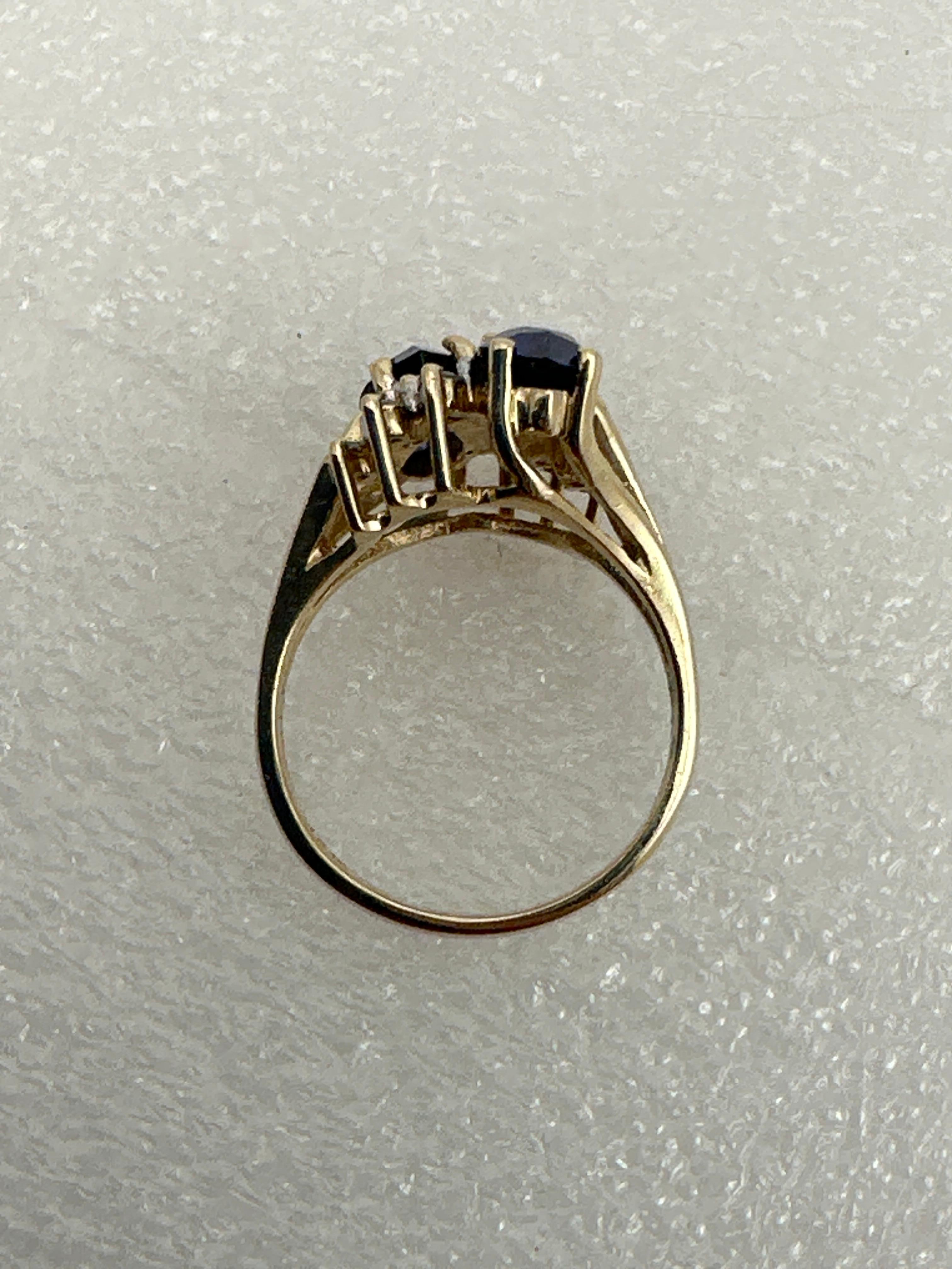 14kt Yellow Gold ~ 2 Sapphire Blue Marquise Stones 12 Diamonds Ring Size 6 1/2 For Sale 2