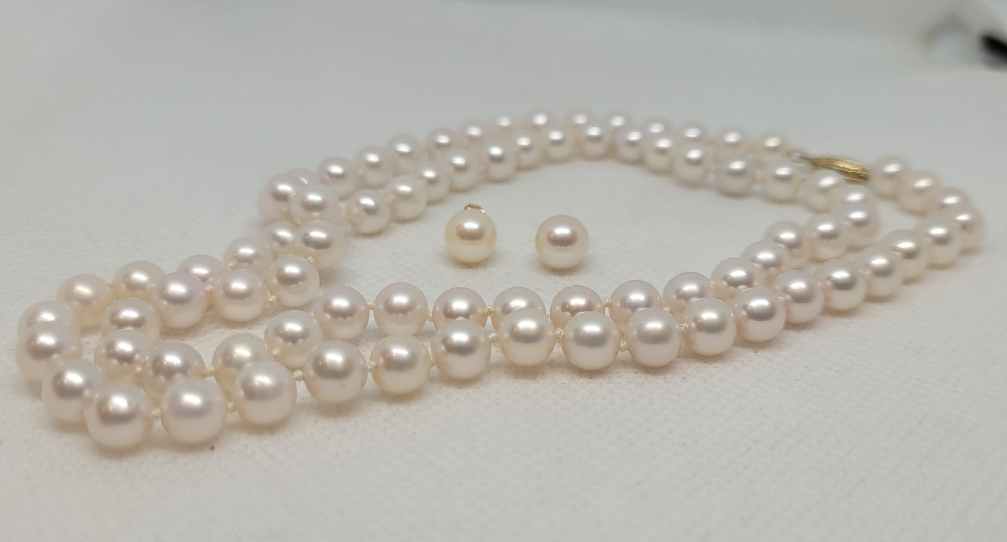 14kt Yellow Gold 24 Inch Cultured Pearl Strand, Knotted, 6-7mm, Studs, Friction en vente 2