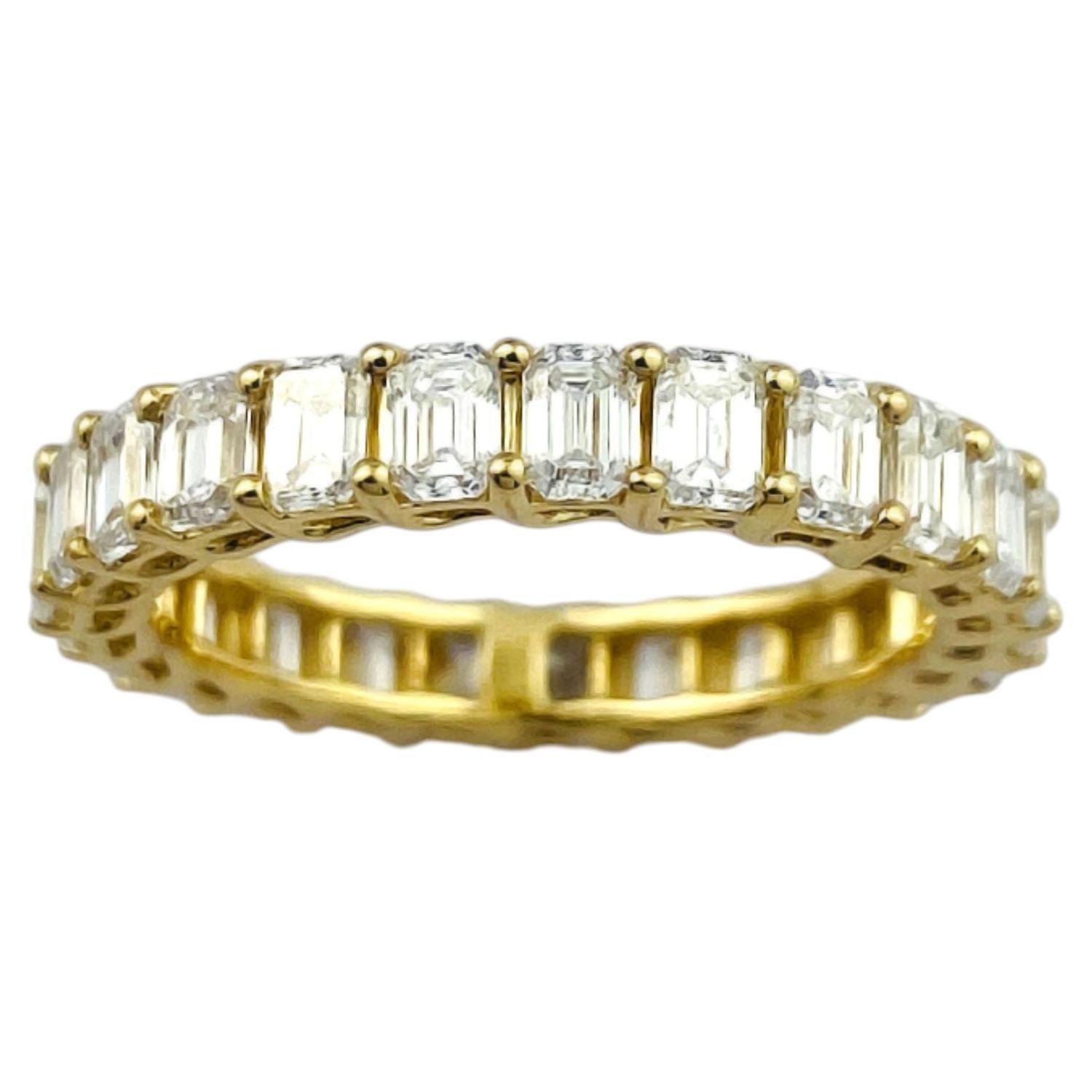 14KT Yellow Gold 2.92 Cts Emerald Natural Diamond Emerald-Cut Eternity Ring