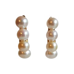 14kt Yellow Gold 3/4 Hoop Pearl Earrings, Mixed Shades, Pink, White, Yellow