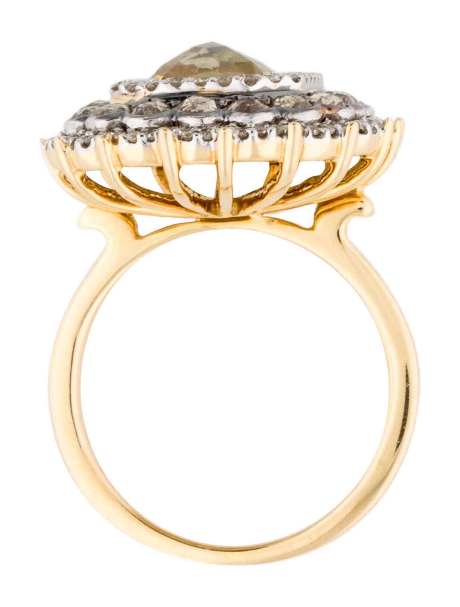 Mixed Cut 14Kt Yellow Gold 4.25ct Diamond Cocktail Ring For Sale