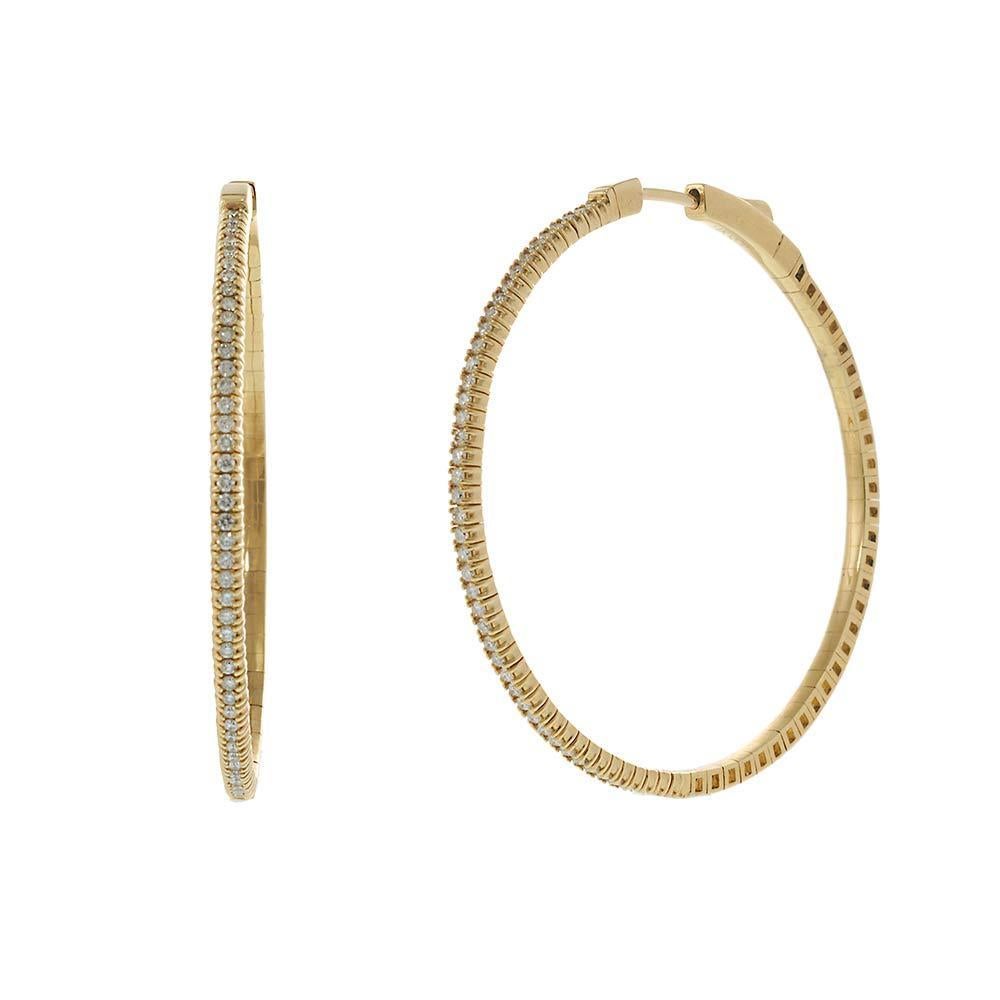 Modern 14KT Yellow Gold 45mm Diamond Flex Hoop Earrings For Sale