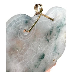14kt Yellow Gold 56.69 grams carved lucky Chinese green, jade large pendant