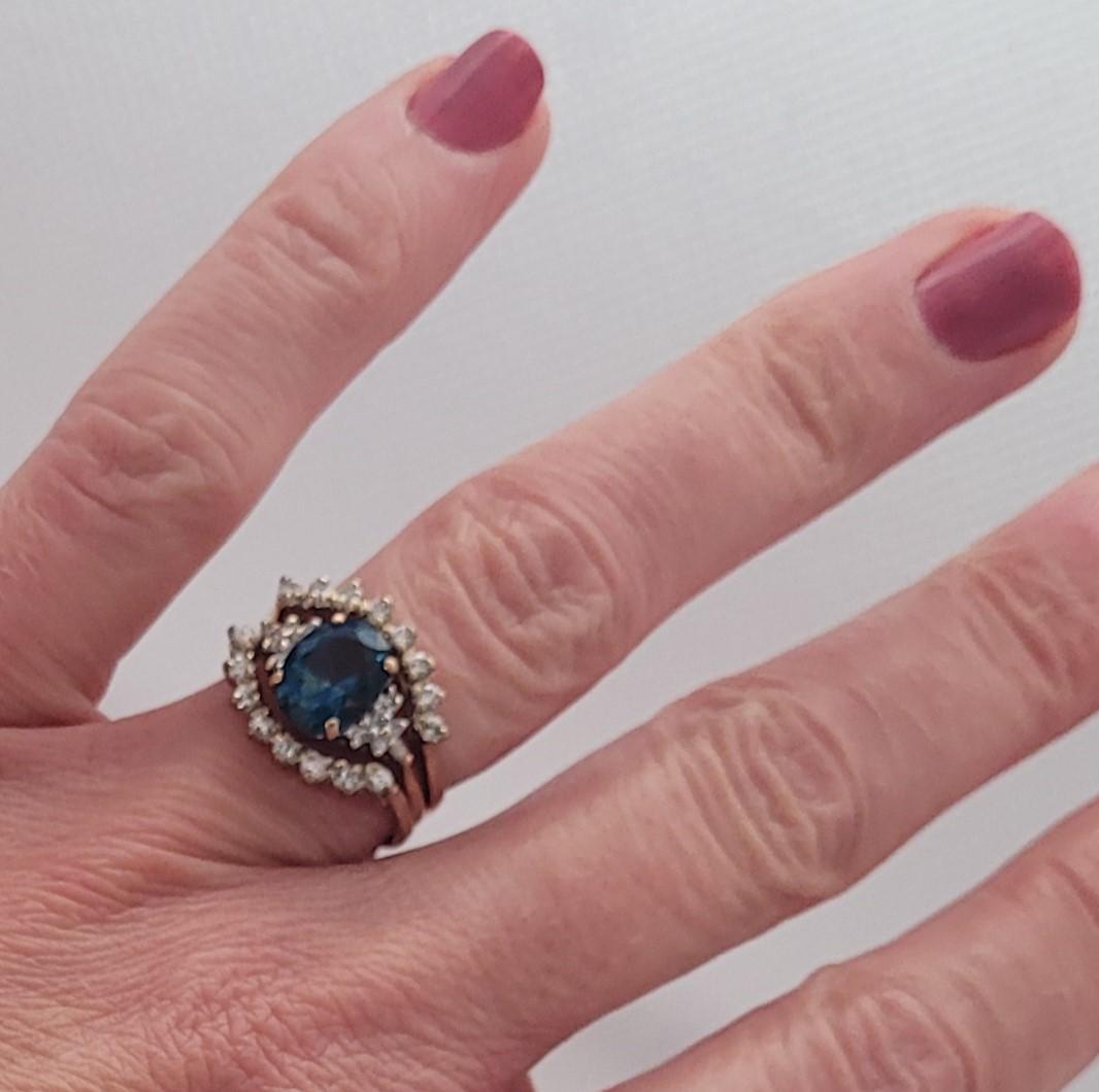 Women's 14kt Yellow Gold 9x7 Oval Blue Topaz .56ctttw Diamond Ring Wrap Size 6, 6.6 gr For Sale