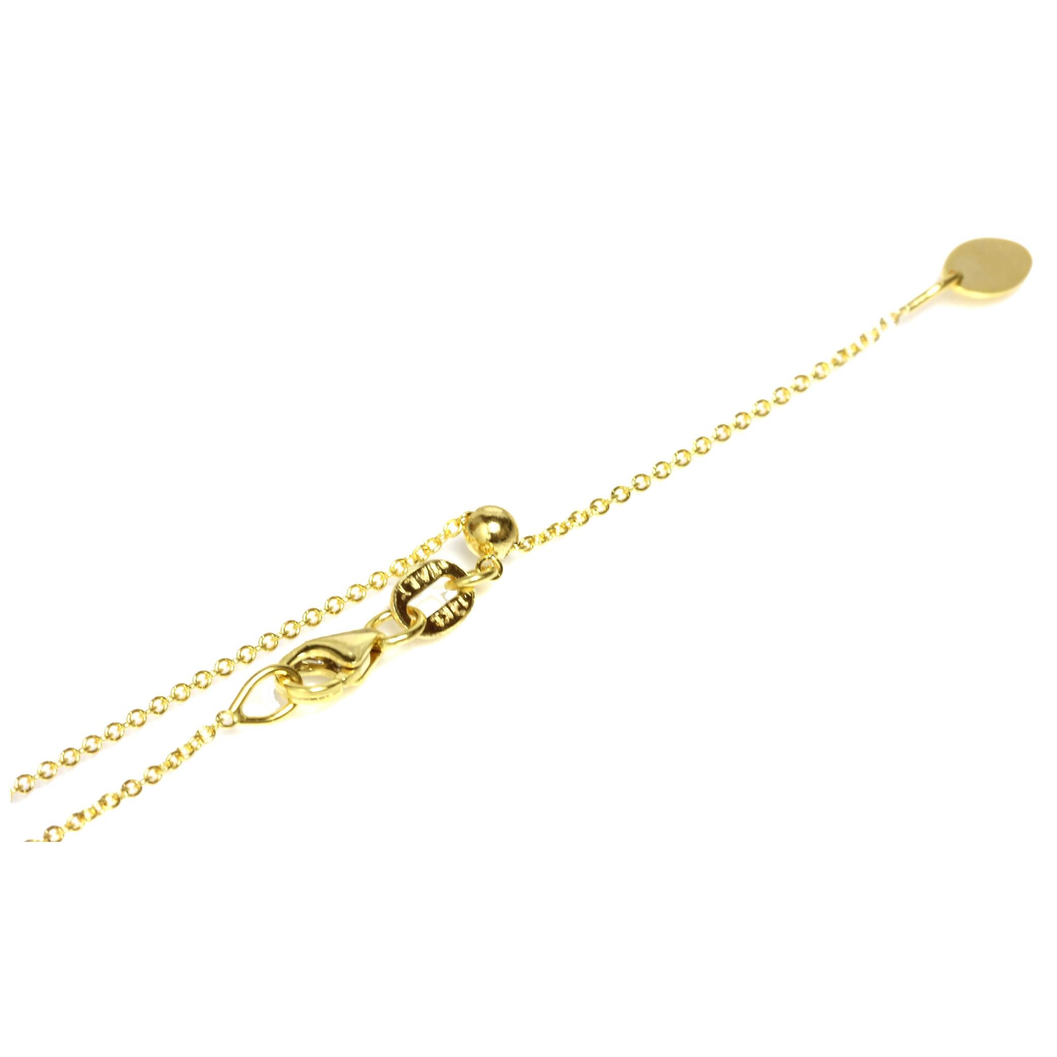 Easy to use adjustable length solid 14k yellow gold chain, you can simply slide the ball to shorten the necklace to any shorter length you wish. The chain is made in Italy and it is stamped 14k. The chain is 1.3mm in thickness and 24