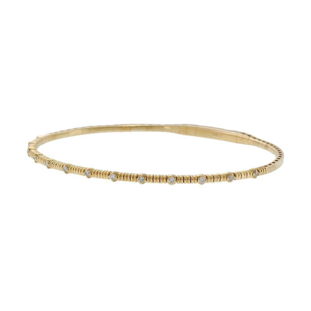 Brilliant Cut 14KT Yellow Gold Alternating Diamond Flex Bangle For Sale