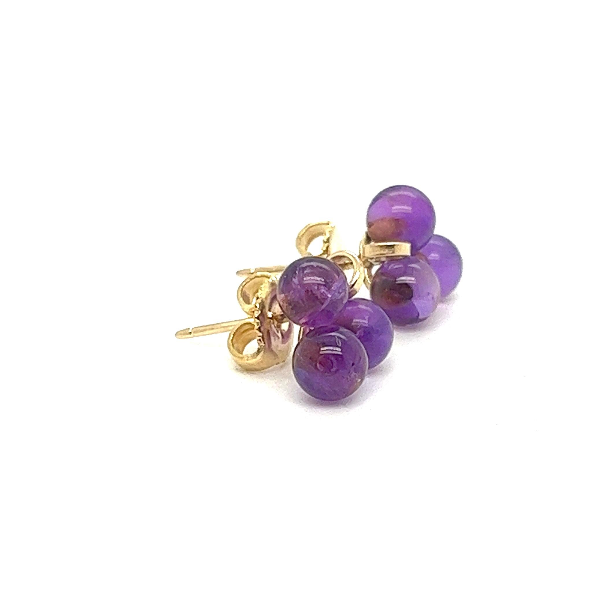 14kt Yellow Gold Amethyst Bead Flower Motif Stud Earring 1