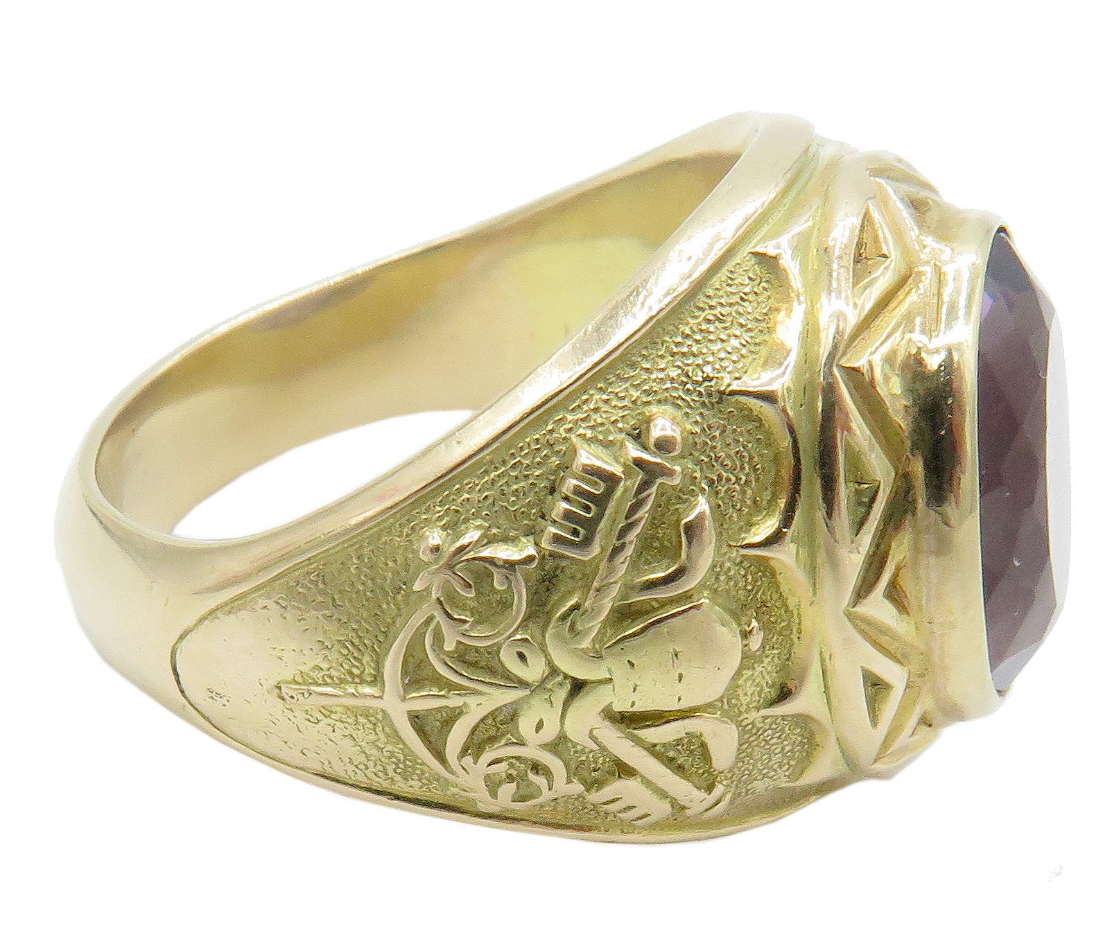 A, beautiful 14 Karat yellow gold Amethyst, Bishop's ring.  With, a beautiful faceted 0.5