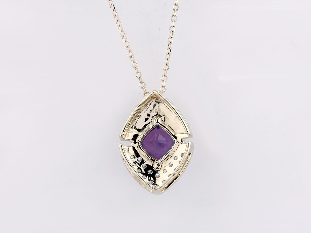 Pendentif géométrique en or jaune 14KT avec améthyste et diamant en vente 1