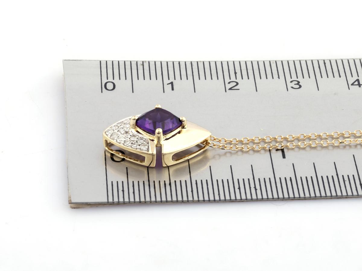 Pendentif géométrique en or jaune 14KT avec améthyste et diamant en vente 2