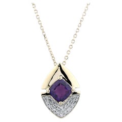 Pendentif géométrique en or jaune 14KT avec améthyste et diamant