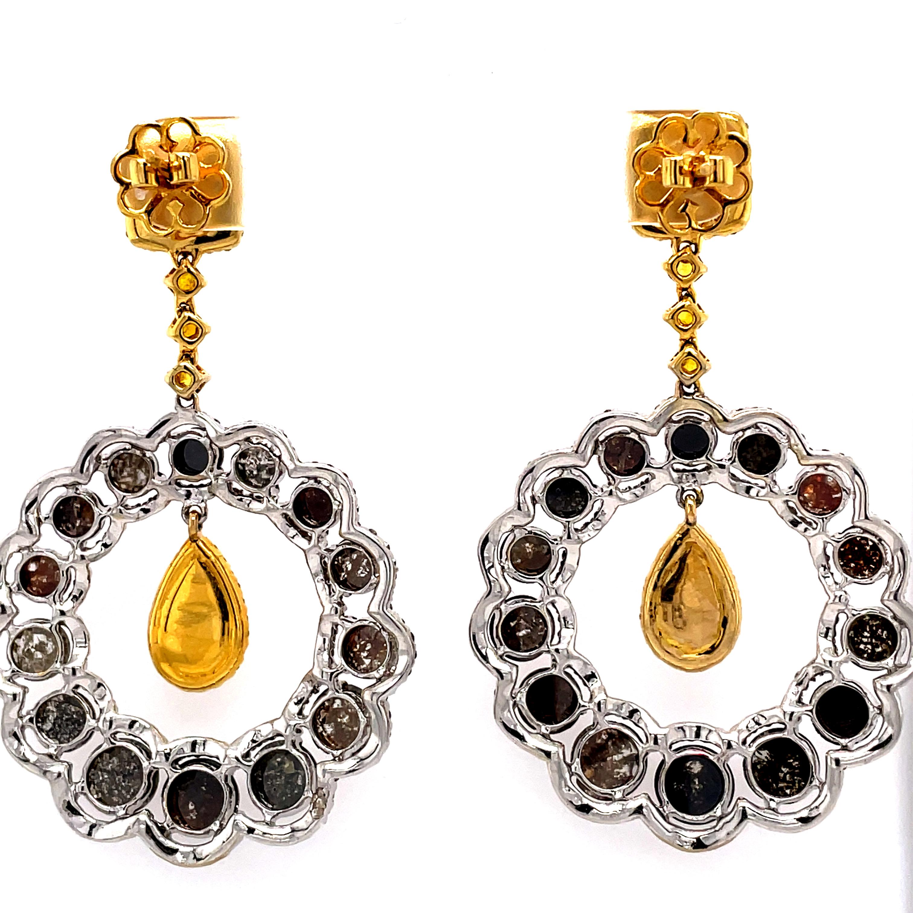 Artisan 14Kt Yellow Gold and 14Kt White Gold 11.43 Carat Diamond Chandelier Earrings For Sale