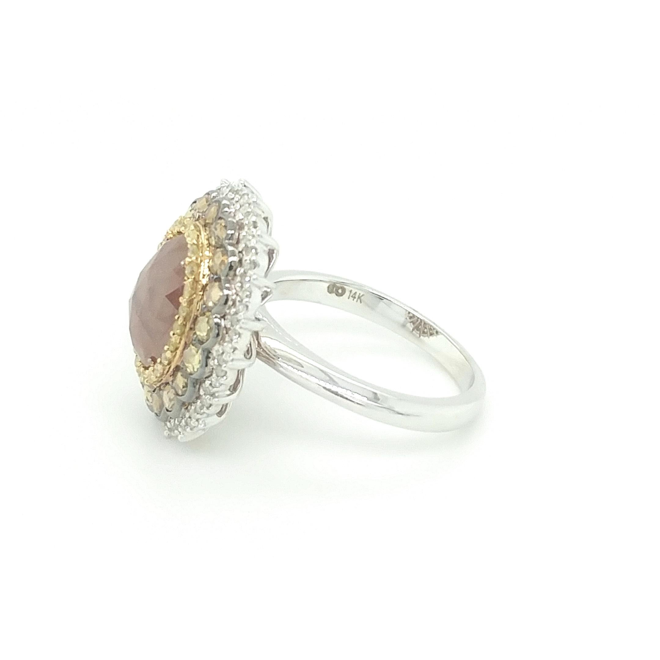 14Kt Yellow Gold and 14Kt White Gold 3.56ct Diamond Cocktail Ring In New Condition For Sale In New York, NY