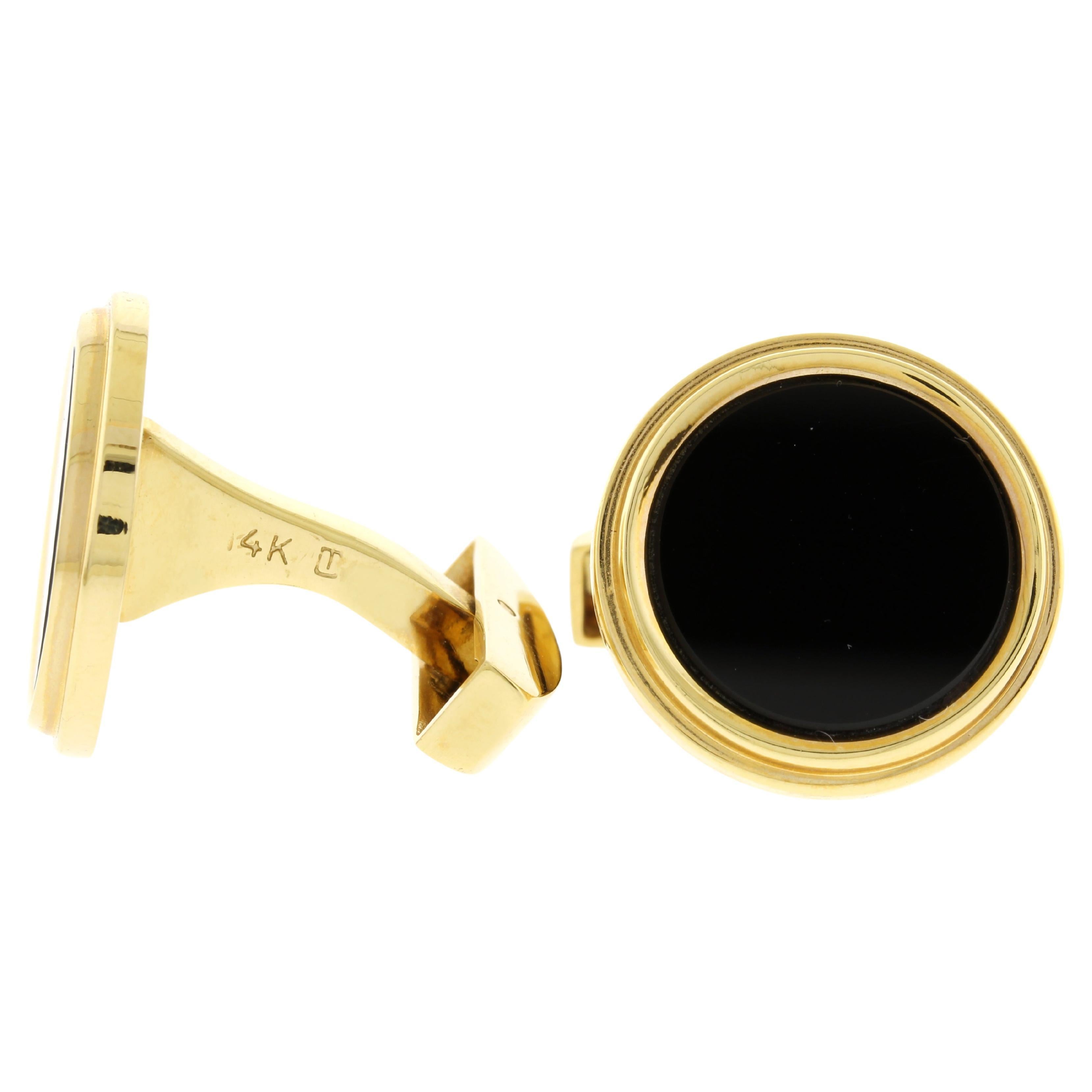 14kt Yellow Gold and Black Onyx Cufflinks For Sale