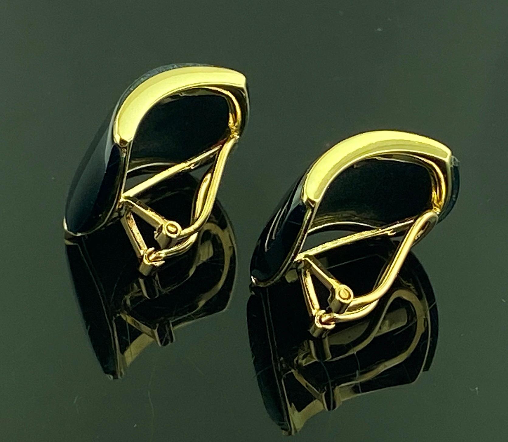 Square Cut 14KT Yellow Gold and Black Onyx Earrings For Sale
