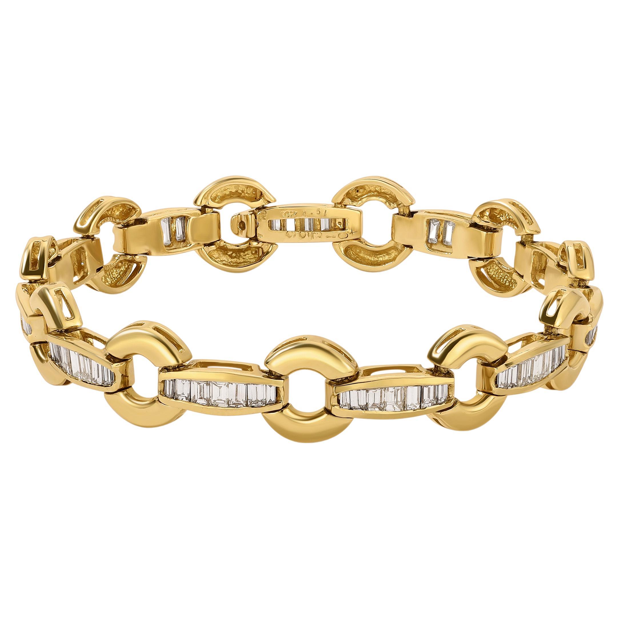 14kt Yellow Gold and Diamond Link Bracelet For Sale