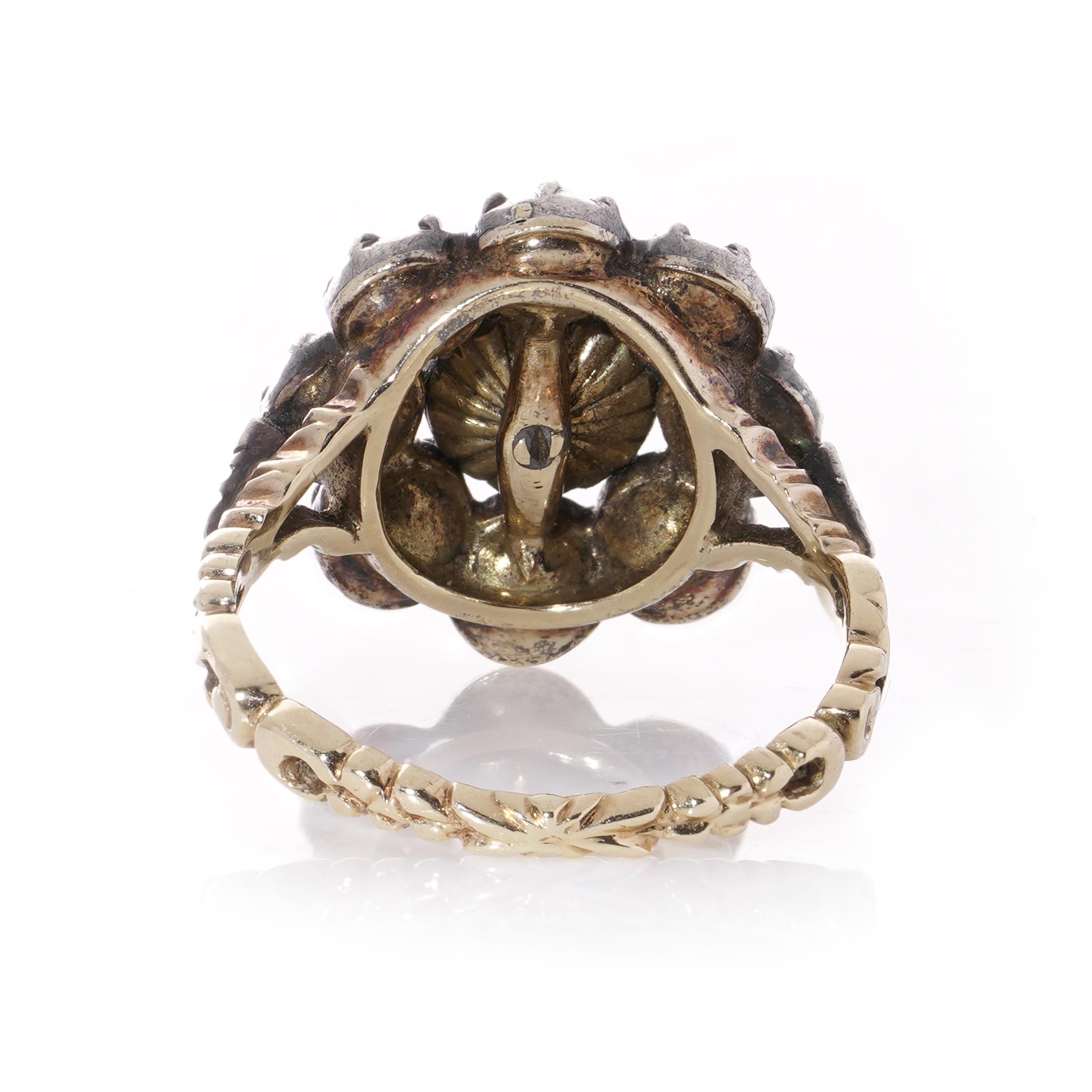 Old European Cut  14kt. yellow gold and silver 3.12 carats of rose-cut diamonds ring  For Sale