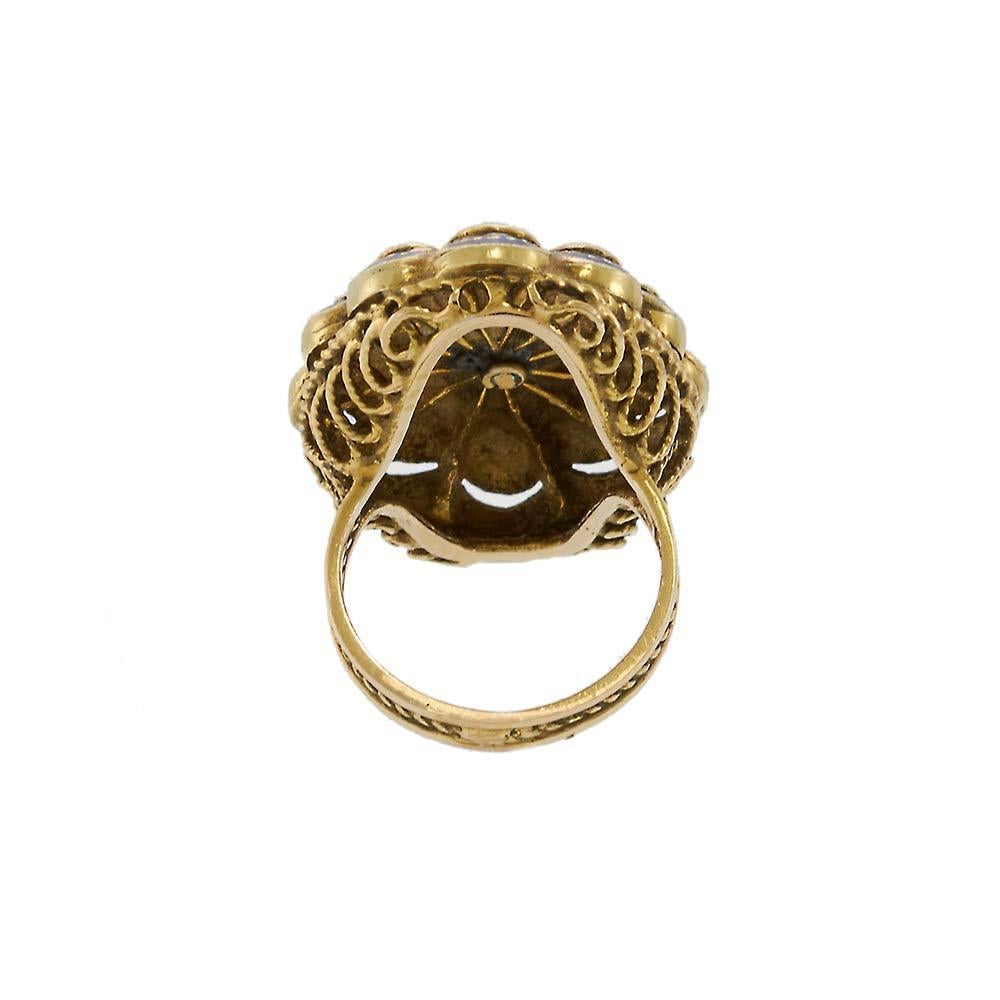 14KT Yellow Gold Antique Victorian Blue Enamel and Diamond Ring For Sale 1