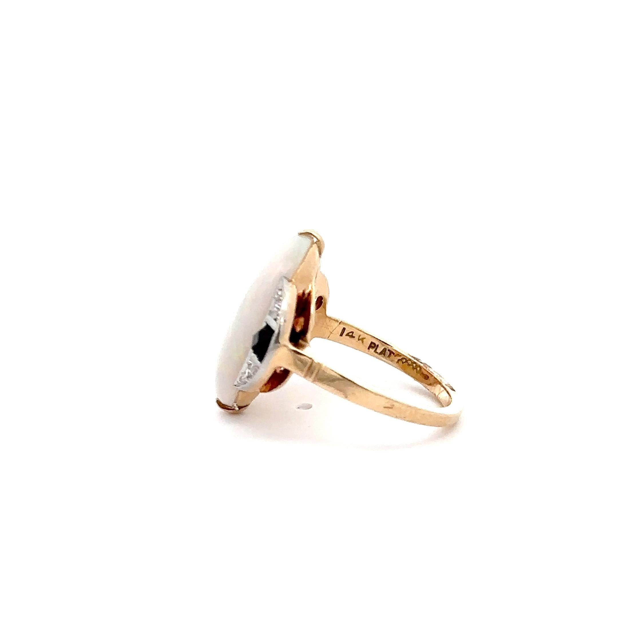 Retro 14KT Yellow Gold Antique Victorian Era Genuine Australian Opal And Diamond Ring For Sale