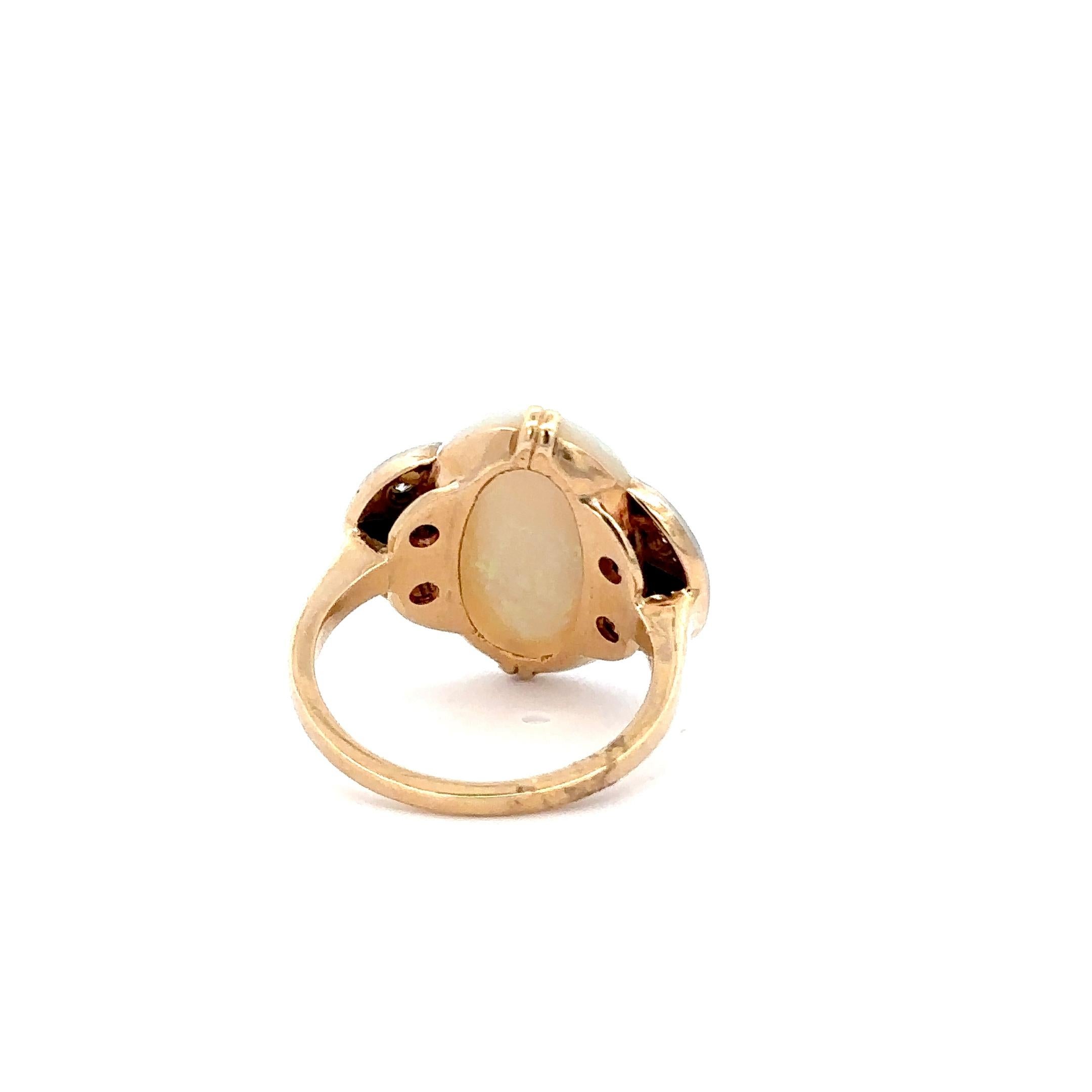 Oval Cut 14KT Yellow Gold Antique Victorian Era Genuine Australian Opal And Diamond Ring For Sale