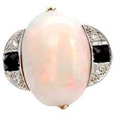 14KT Yellow Gold Vintage Victorian Era Genuine Australian Opal And Diamond Ring