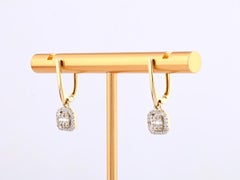 14KT Yellow Gold Baguette and Round Diamond Cushion Shape Halo Drop Earrings