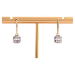 14KT Yellow Gold Baguette and Round Diamond Cushion Shape Halo Drop Earrings