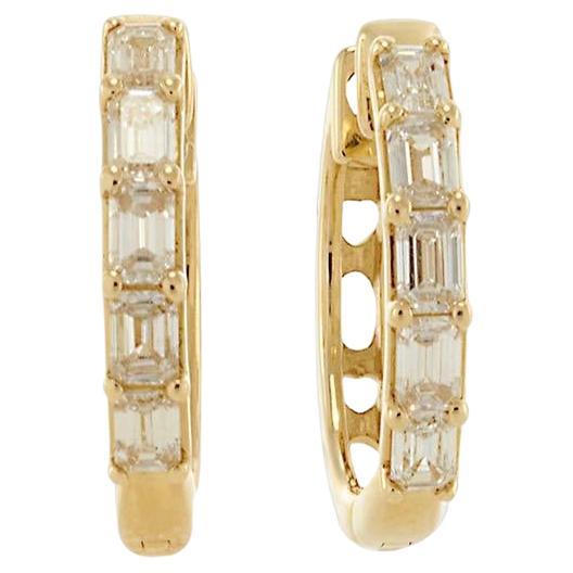 14KT Yellow Gold Baguette Diamond Huggie Hoop Earrings