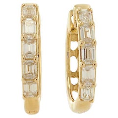 14KT Yellow Gold Baguette Diamond Huggie Hoop Earrings