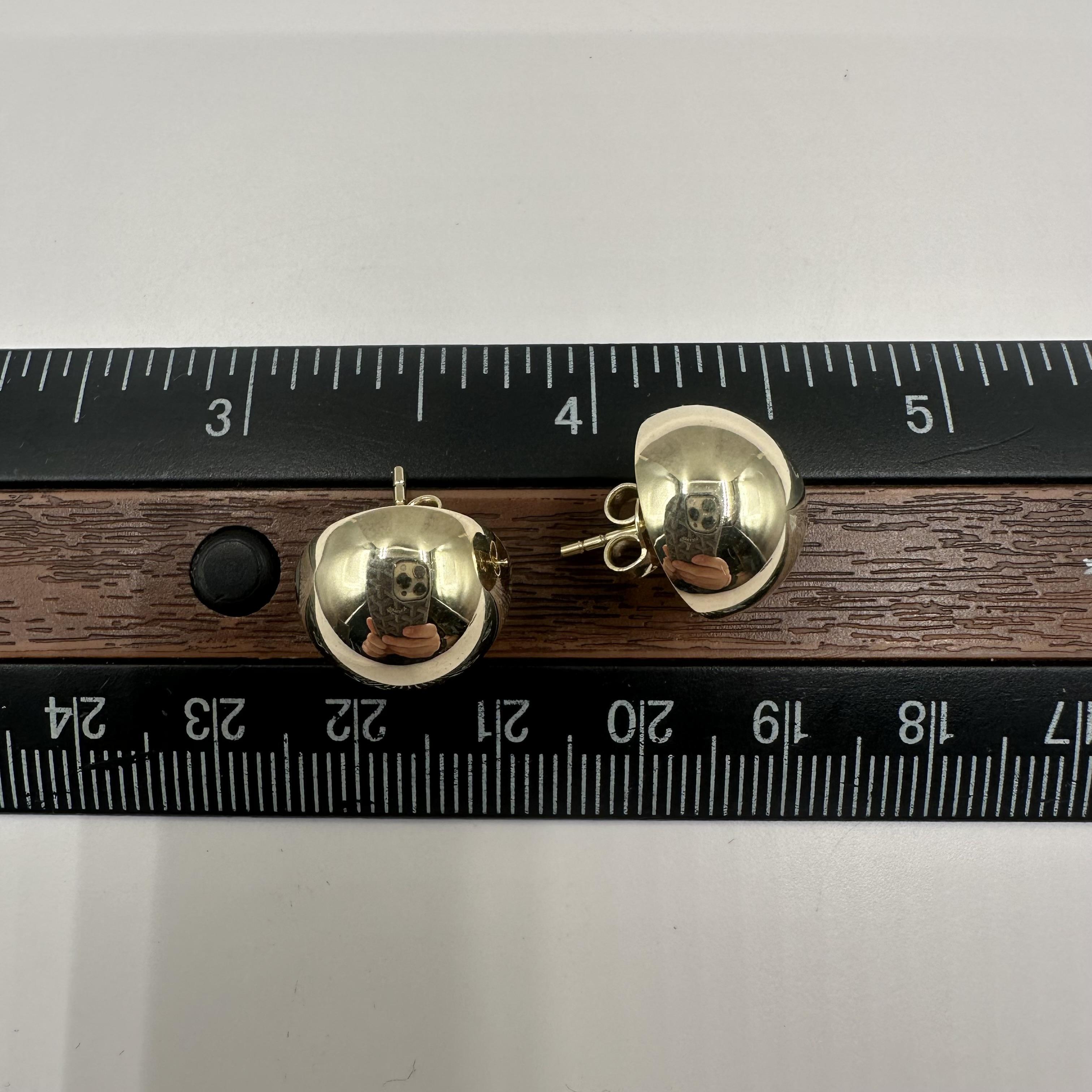 14kt Yellow Gold Ball Studs – 14mm Diameter, Half Sphere Design 1