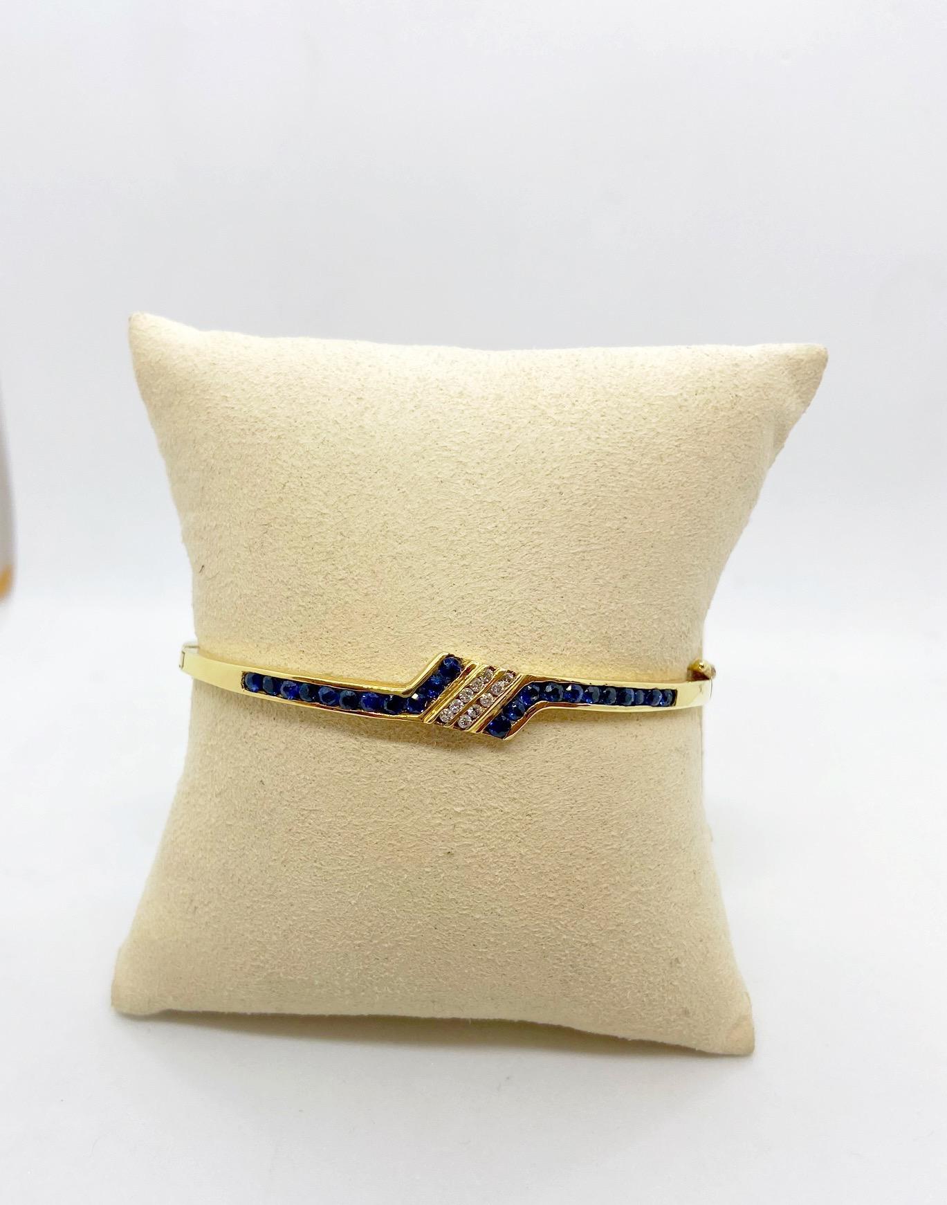14KT Gold Bangle Bracelet with 1.15 Carat Blue Sapphires and .20 Carat Diamonds In New Condition In New York, NY