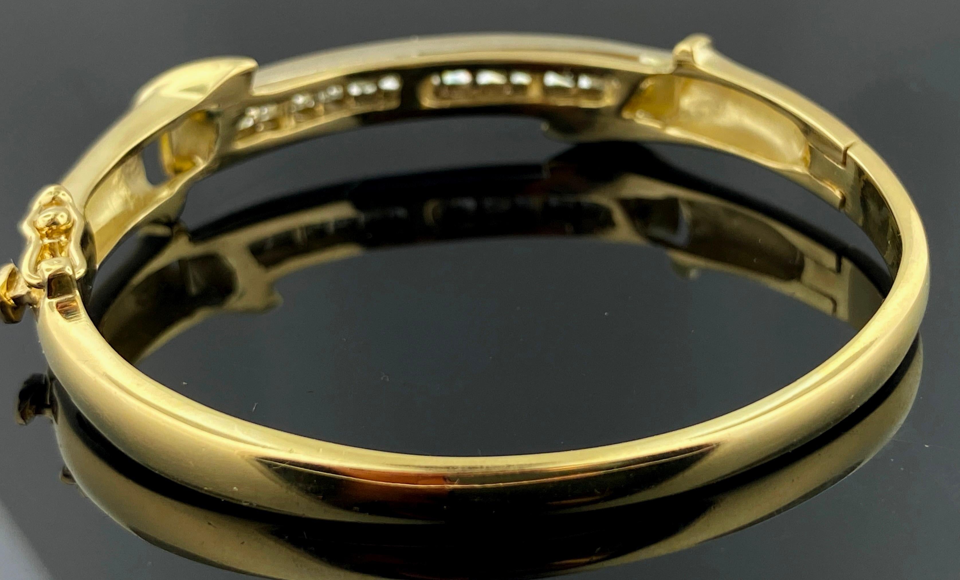 14 Karat Yellow Gold Bangle with Diamonds In Excellent Condition In Palm Desert, CA