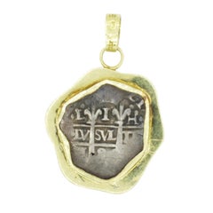 14 Karat Yellow Gold Bezel Pendant with an Old Ship Coin