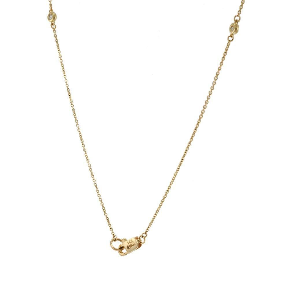 14KT Yellow Gold Bezel Set Diamond Station Necklace with Emerald and Halo For Sale 1