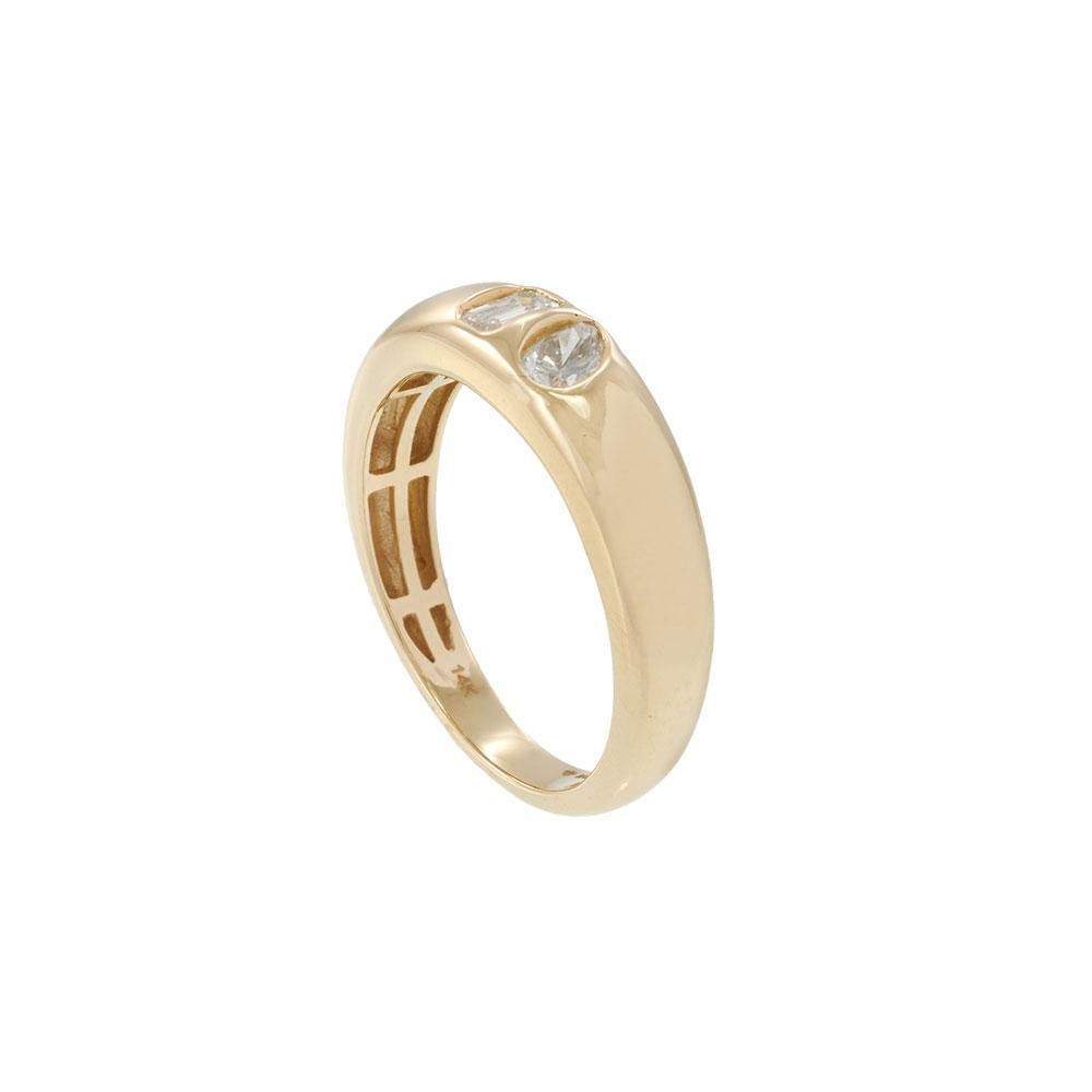 Contemporary 14KT Yellow Gold Bezel-Set Pear and Emerald Cut Diamond Band For Sale