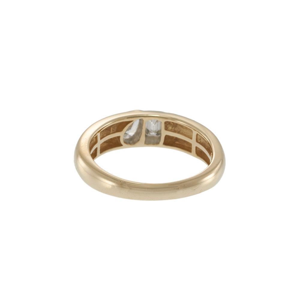 Women's 14KT Yellow Gold Bezel-Set Pear and Emerald Cut Diamond Band For Sale