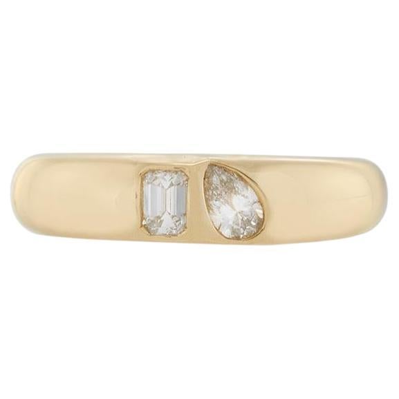 14KT Yellow Gold Bezel-Set Pear and Emerald Cut Diamond Band For Sale