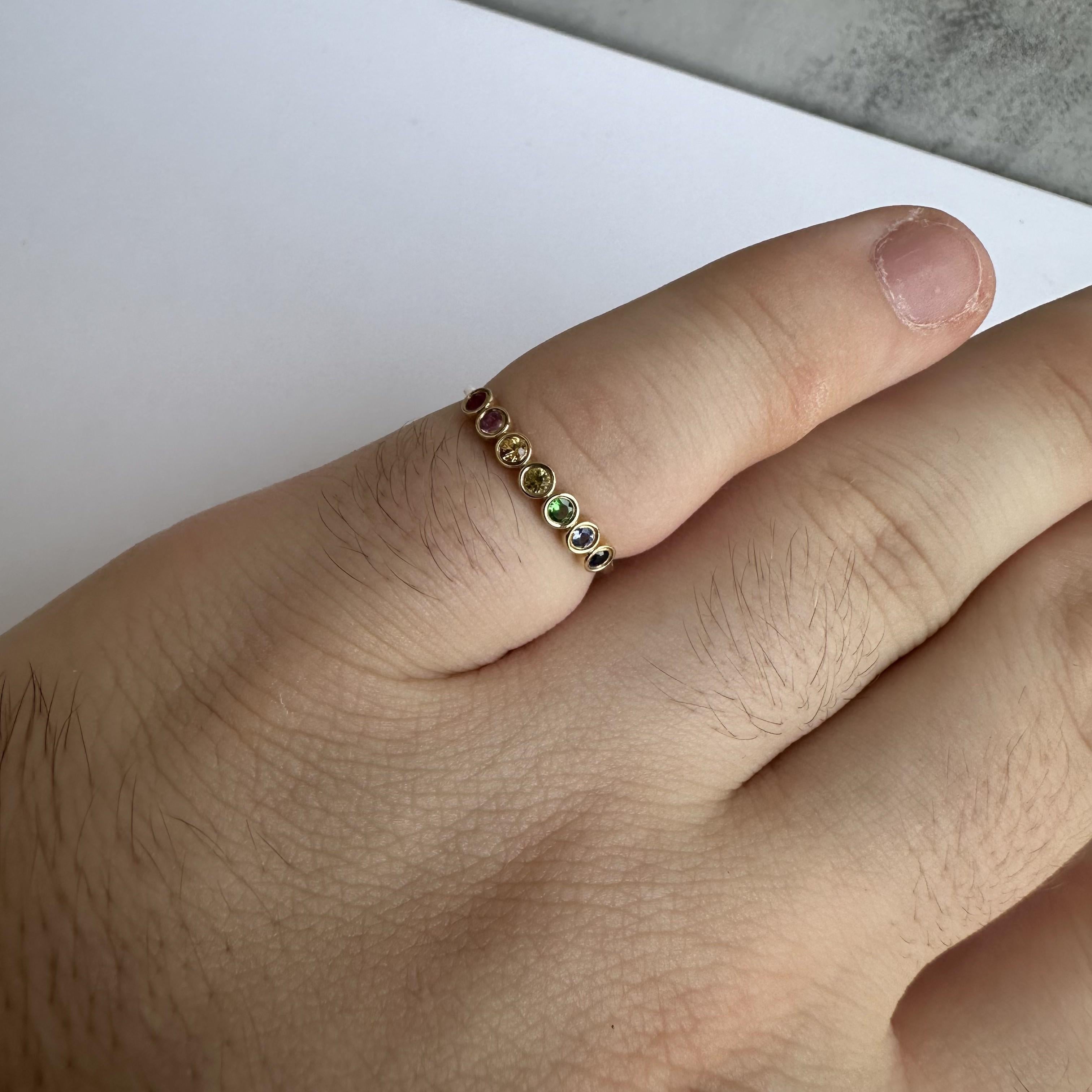 Women's 14kt Yellow Gold Bezel Set Rainbow Ring - 0.75ctw Mixed Natural Gemstones, New