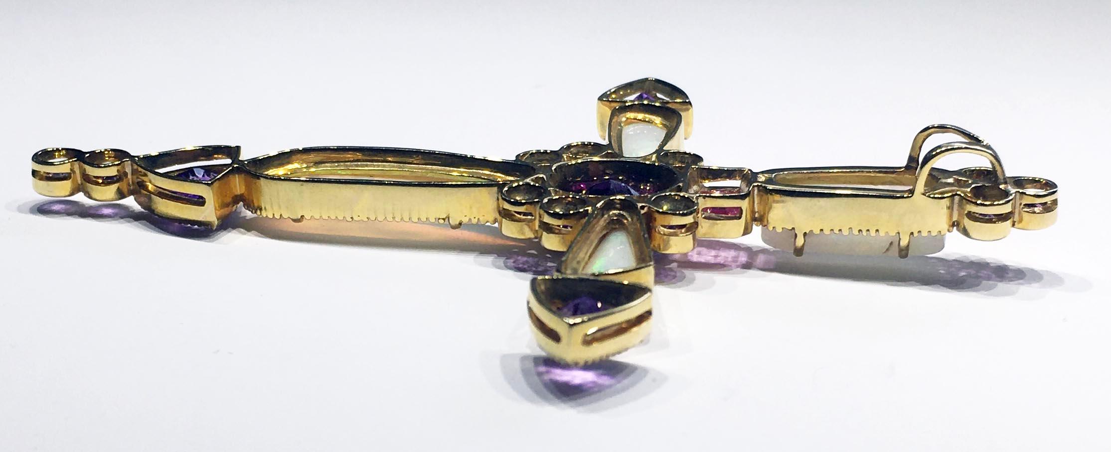 14kt Yellow Gold Bishop's Cross Pendant Set with Amethyst, Opal and Sapphire 8