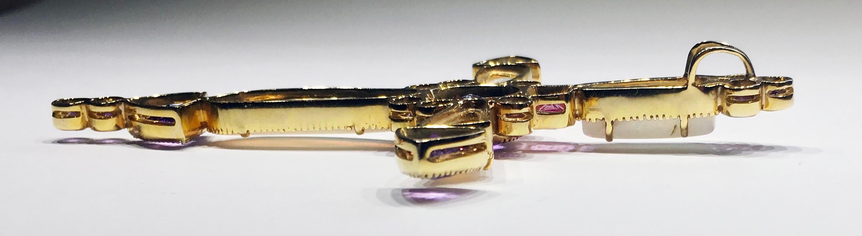 14kt Yellow Gold Bishop's Cross Pendant Set with Amethyst, Opal and Sapphire 9