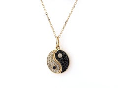14KT Yellow Gold Black and White Diamond Yin Yang Pendant Necklace