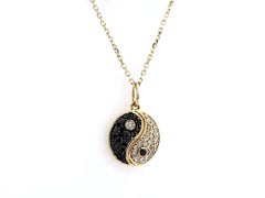 14KT Yellow Gold Black and White Diamond Yin Yang Pendant Necklace